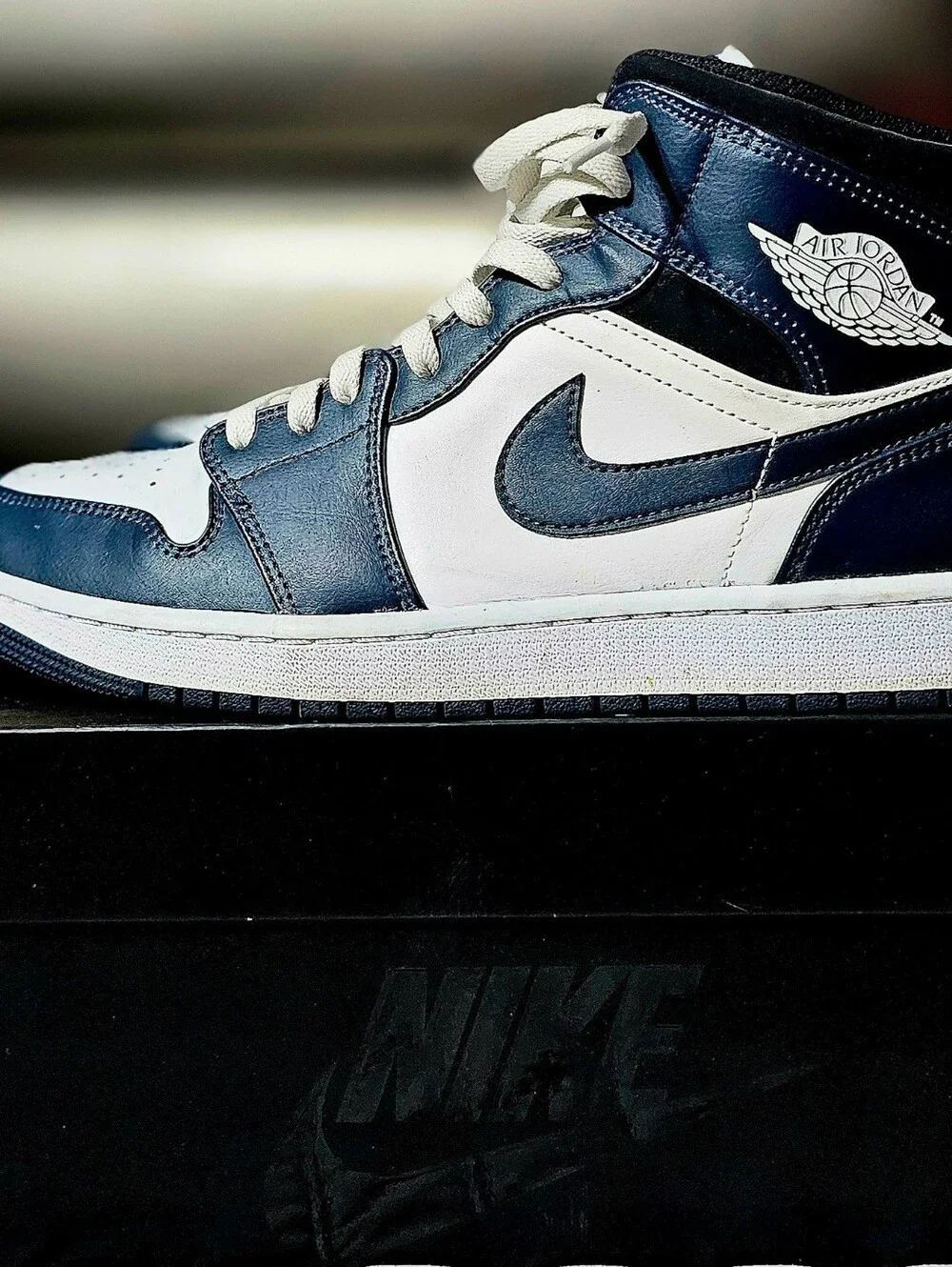 Jordan 1 Mid Size 13 - White / Navy